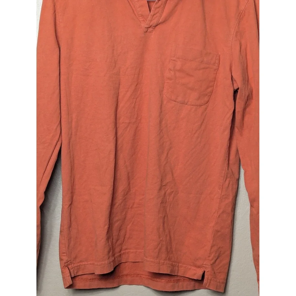 Banana Republic Polo Shirt Mens M Orange Long Sleeve V-Neck Cotton Chest Pocket